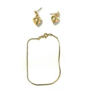 Gold Heart Post Earrings and Bracelet